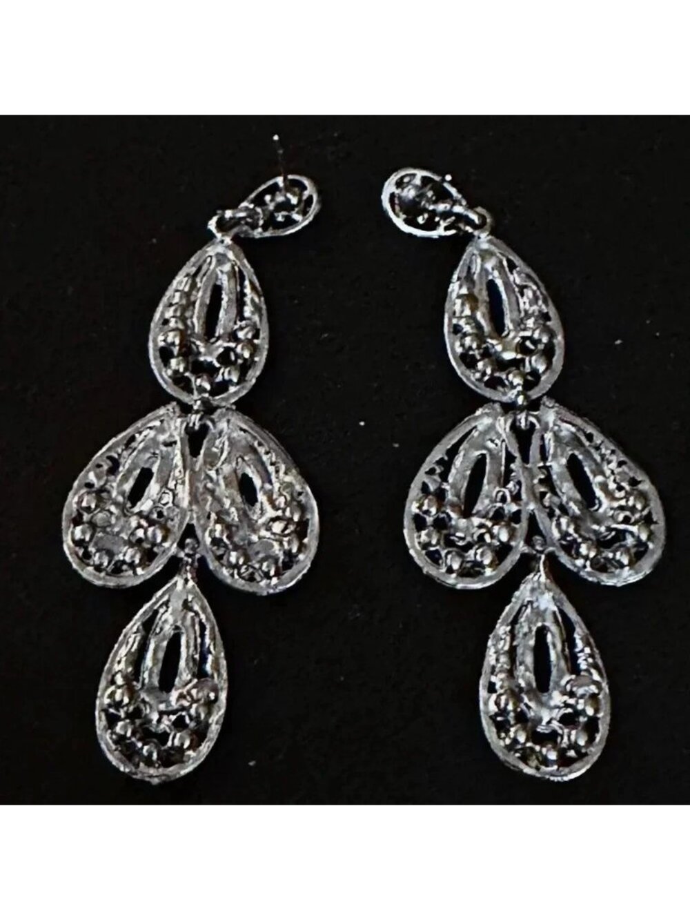Deep Sapphire Rhinestone Earrings - Picture 2 of 3